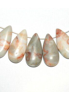 DIY Redline Marble 24mm Teardrop 5-Piece Focal Gemstone Pendant Bead Set NG2113